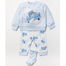 A24472: Baby Boys Bear Quilted Top, Jog Pant & Socks Outfit  (0-12 Months)